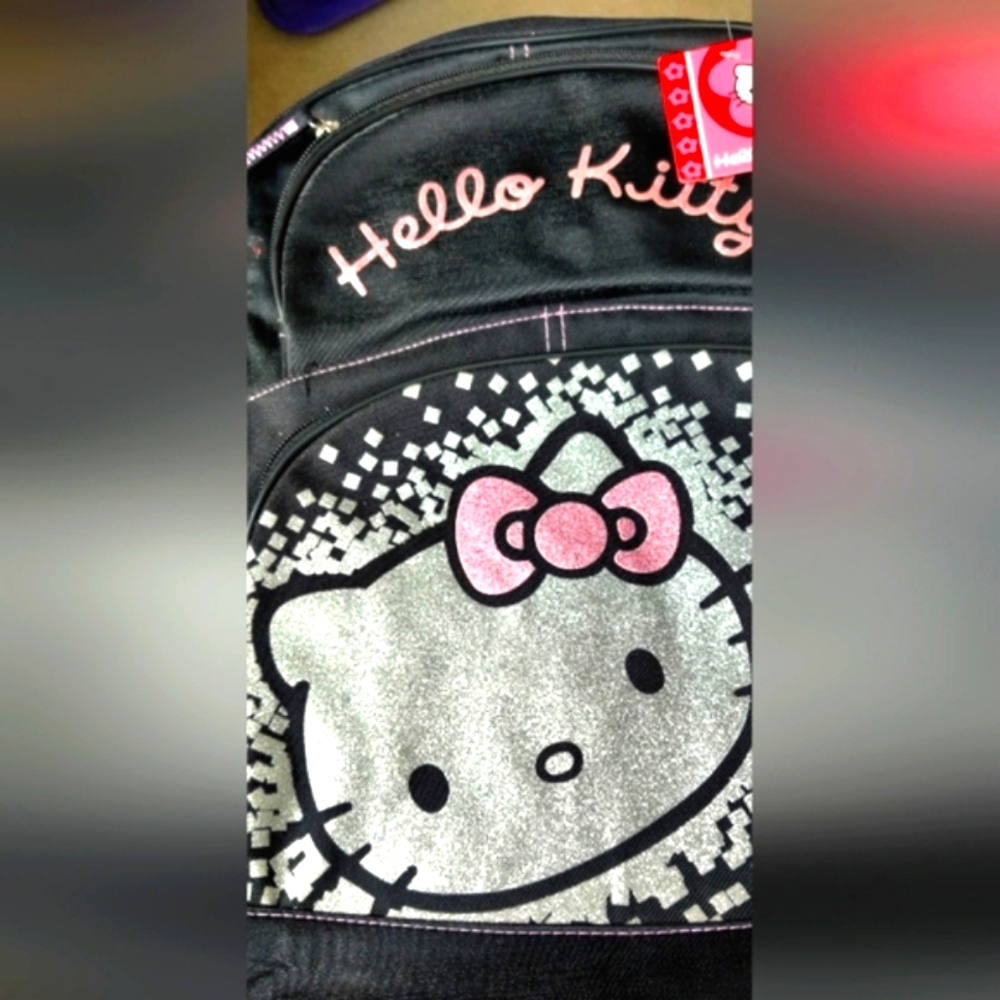 Hello Kitty Backpack, Black and Pink with Silver Glitter, New with Tag - Picture 7 of 7